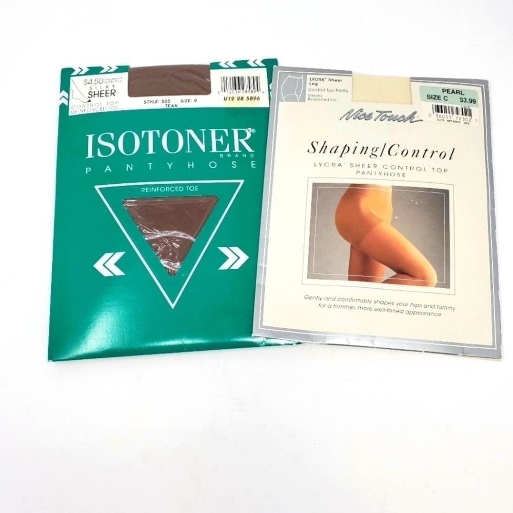NOS VINTAGE PANTYHOSE NYLONS HOSIERY ISOTONER & SEARS NICE TOUCH WOMEN LOT OF 2